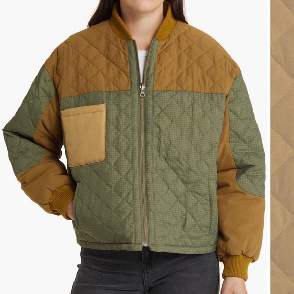THE GREAT. Quilted Jacket in Green and Tan - Picture 6 of 7